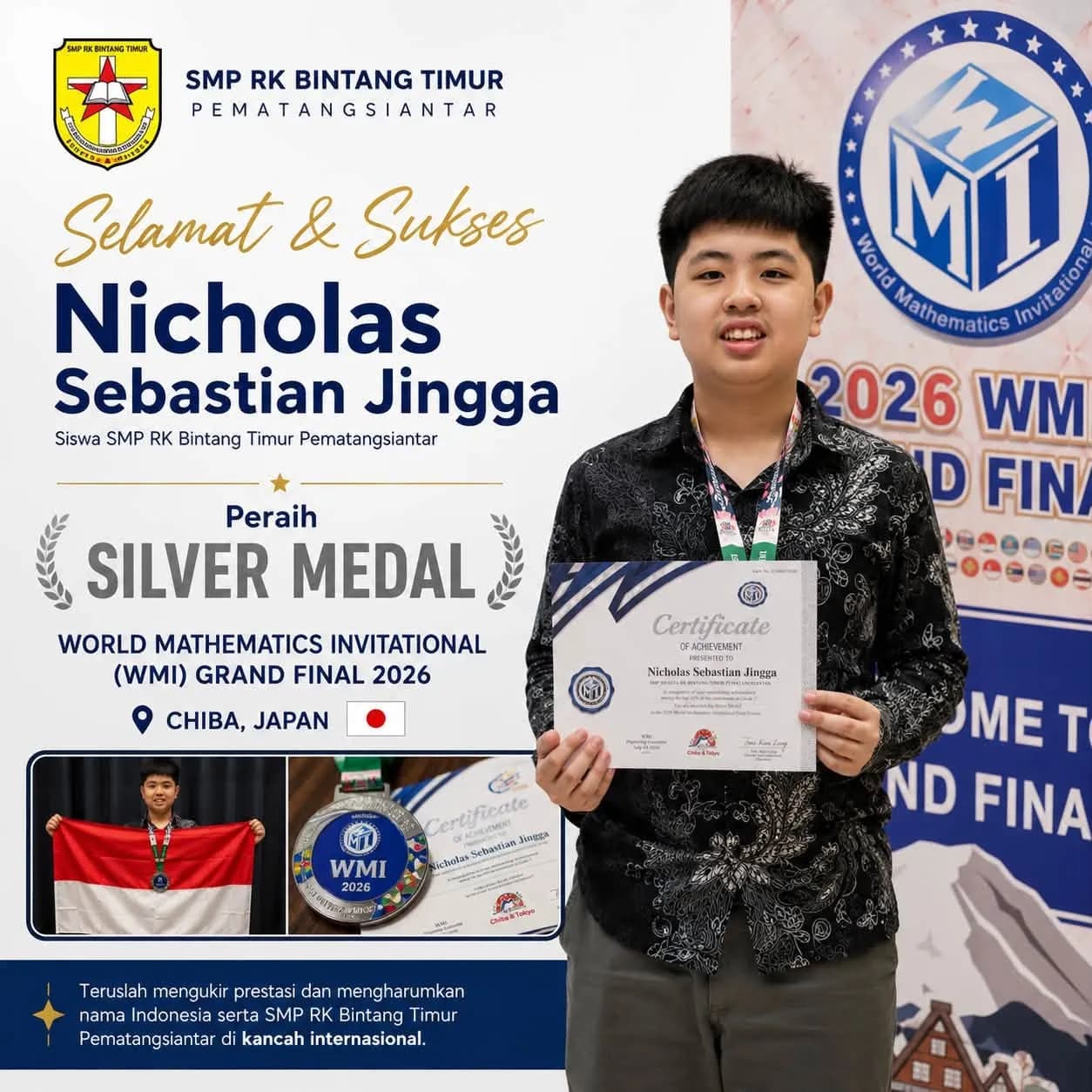  Silver Medal pada World Mathematics Invitational (WMI) Grand Final 2026 Jepang