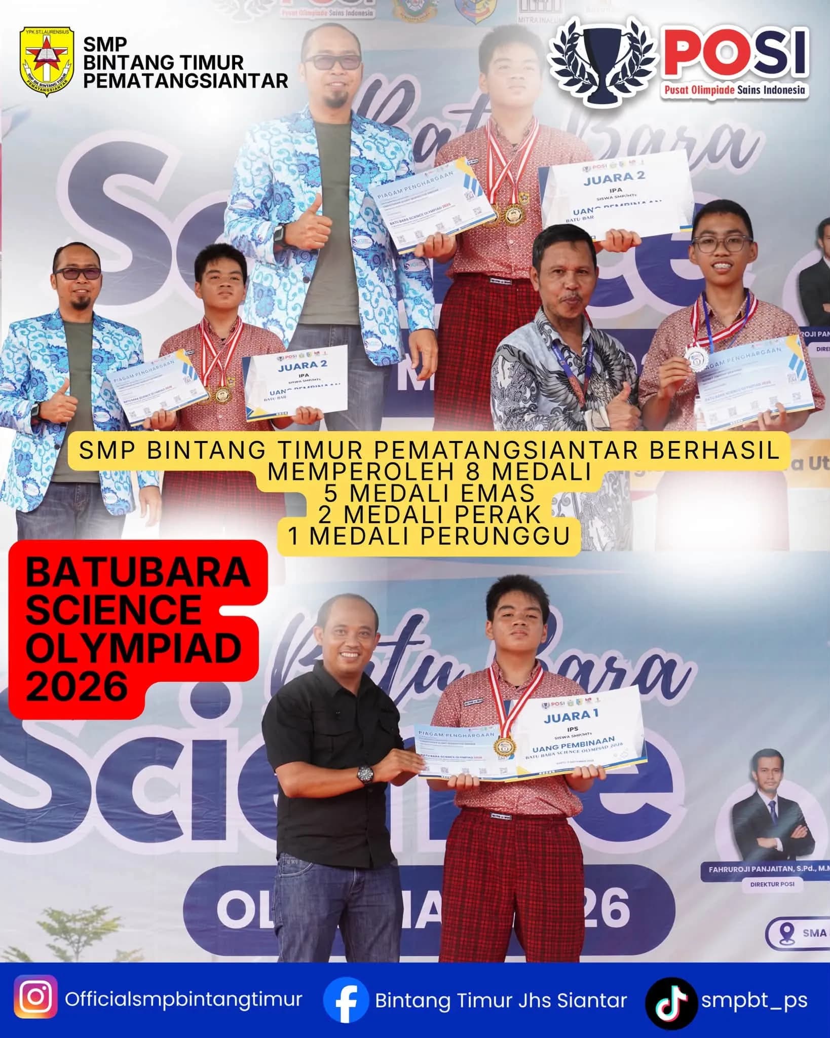 SMP Bintang Timur Pematangsiantar Raih 8 Medali di Batubara Science Olympiad 2026
