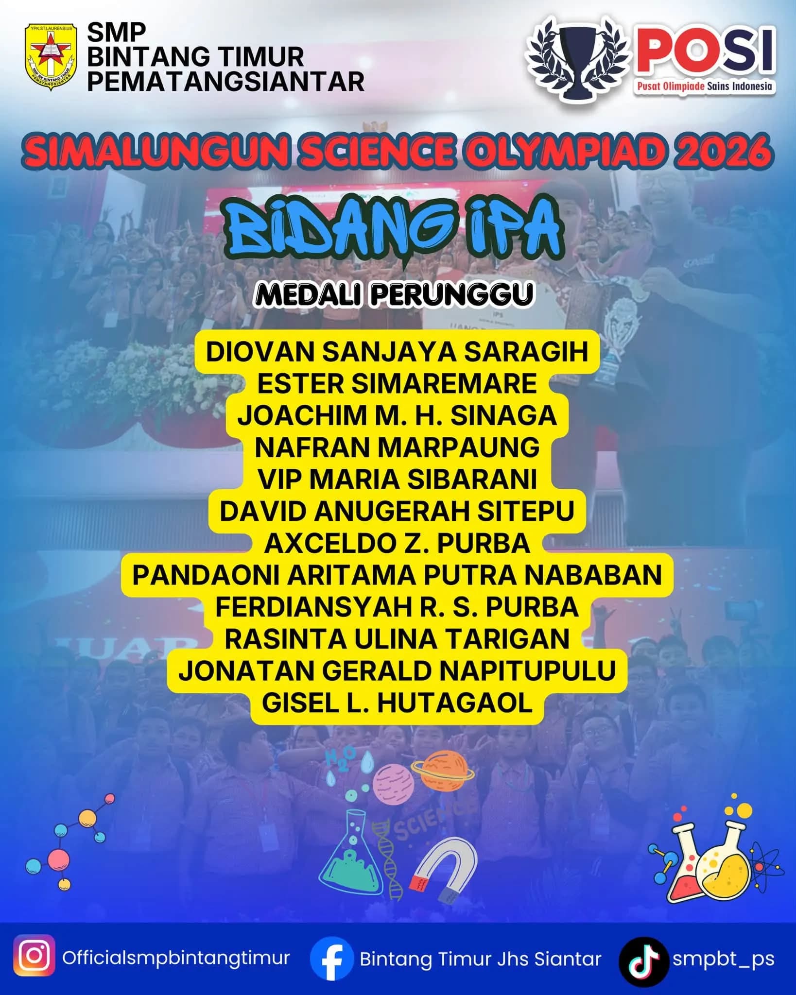 104 Medali! SMP Bintang Timur Pematangsiantar Raih Juara Umum 1 Simalungun Science Olympiad 2026 7
