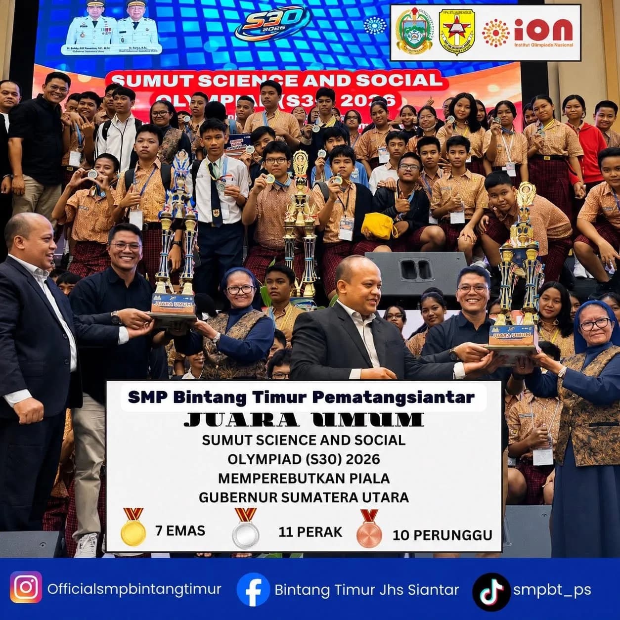 Juara Umum pada Sumut Science and Social Olympiad (S3O) 2026 Piala Gubernur Sumatera Utara