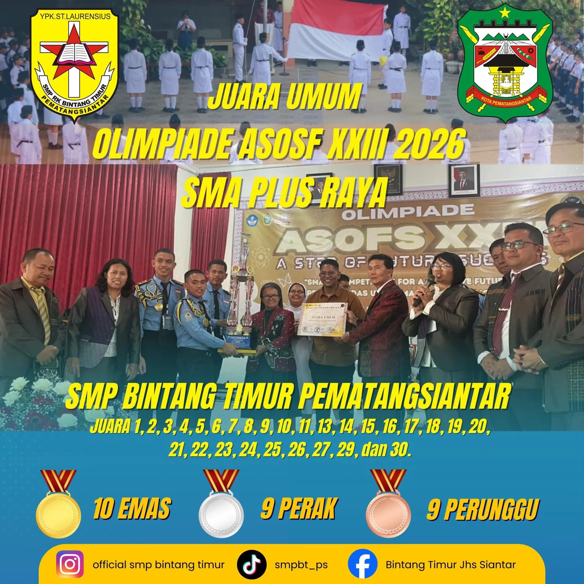 SMP RK Bintang Timur Pematangsiantar Kembali Raih Juara Umum ASOSF XXIII Tahun 2026