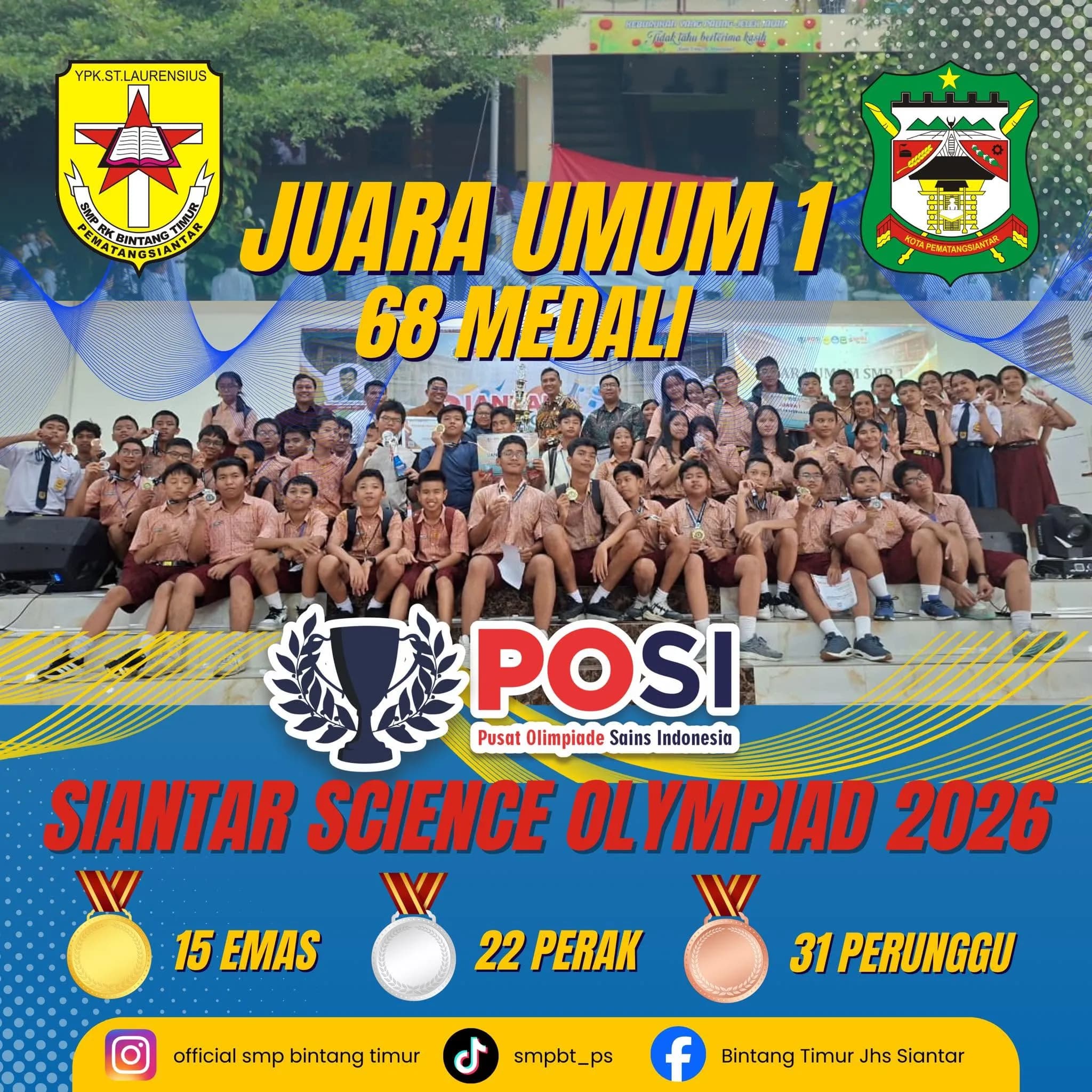SMP RK Bintang Timur Pematangsiantar Raih Juara Umum I pada Siantar Science Olympiad 2026 dengan Perolehan 68 Medali