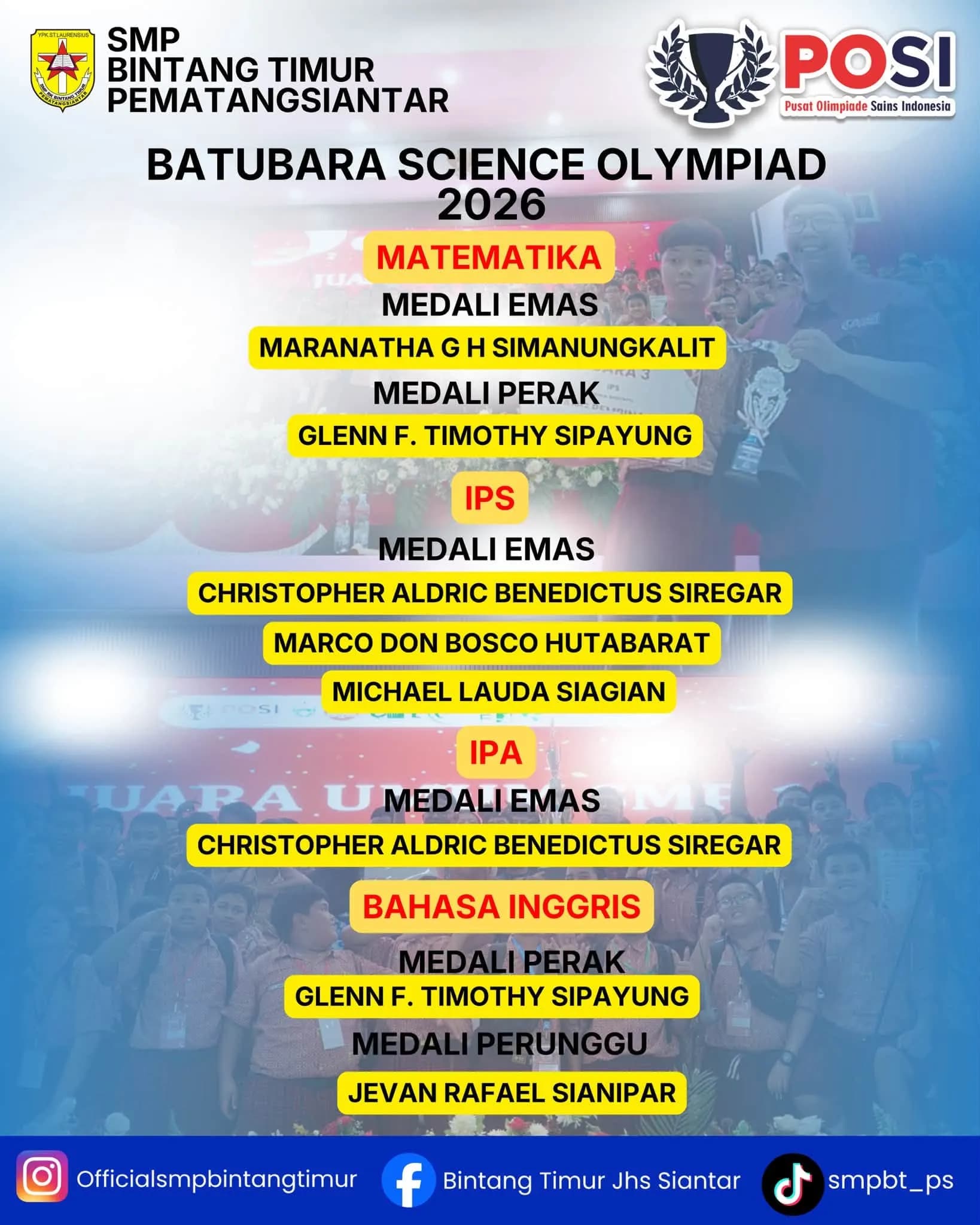 SMP Bintang Timur Pematangsiantar Raih 8 Medali di Batubara Science Olympiad 2026 2